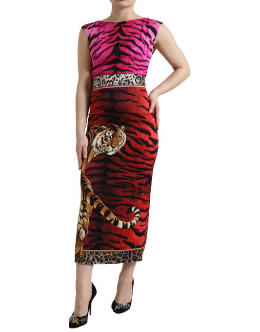 Elegant Animal Print Sheath Midi Dress