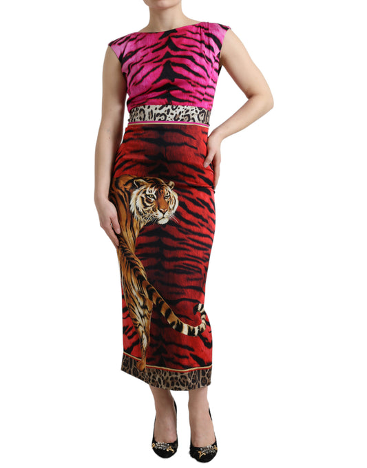Elegant Animal Print Sheath Midi Dress