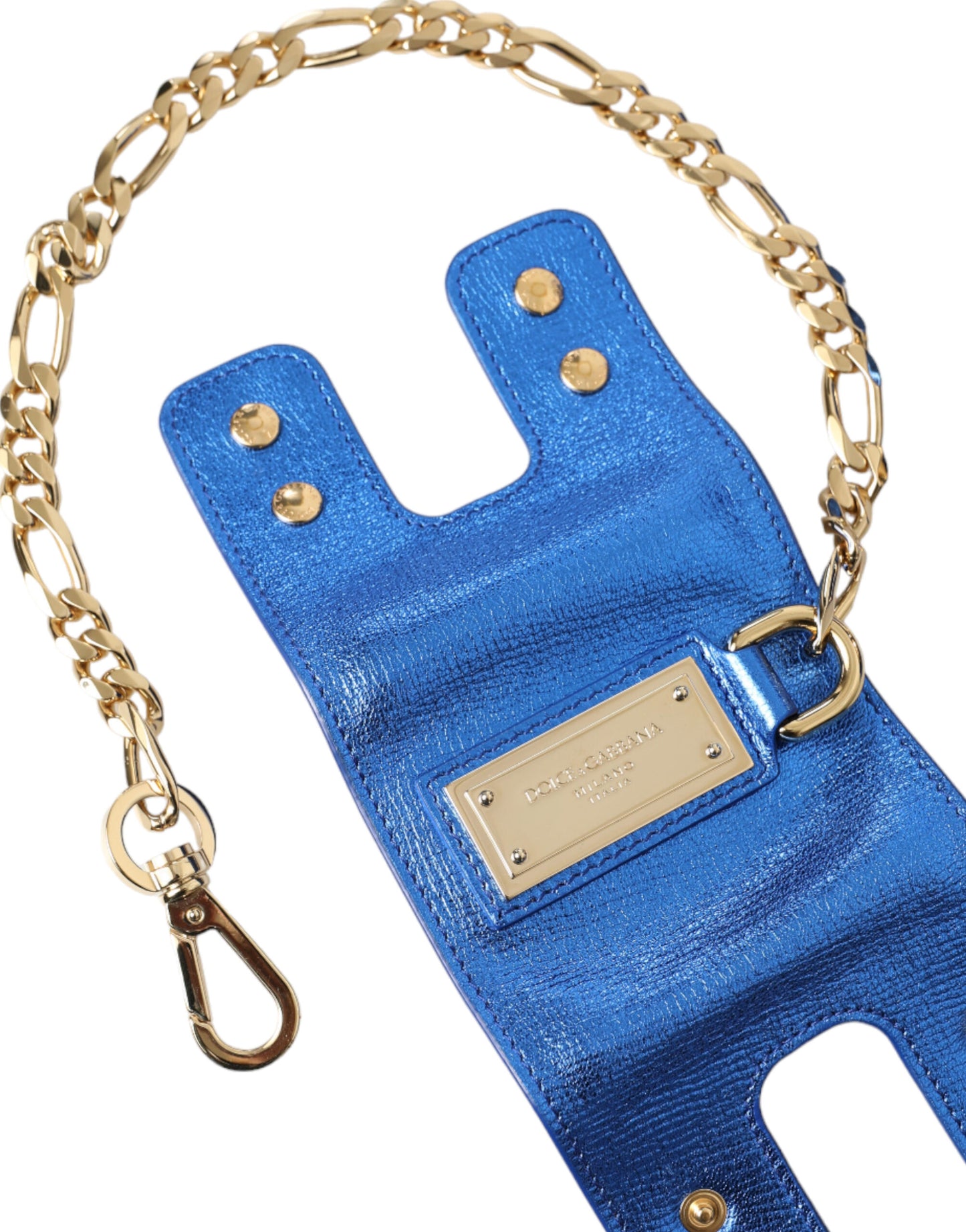Elegant Blue Leather Shoulder Bag with Gold Accents