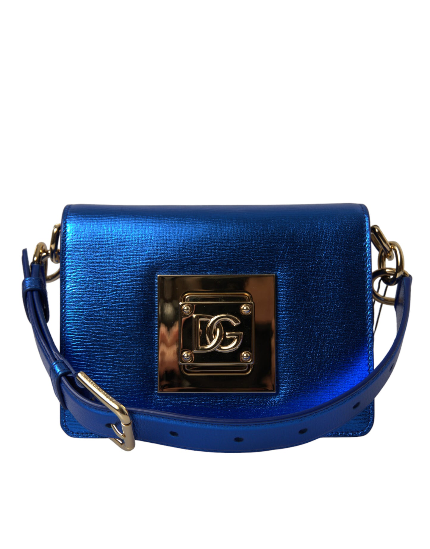 Elegant Blue Leather Shoulder Bag with Gold Accents