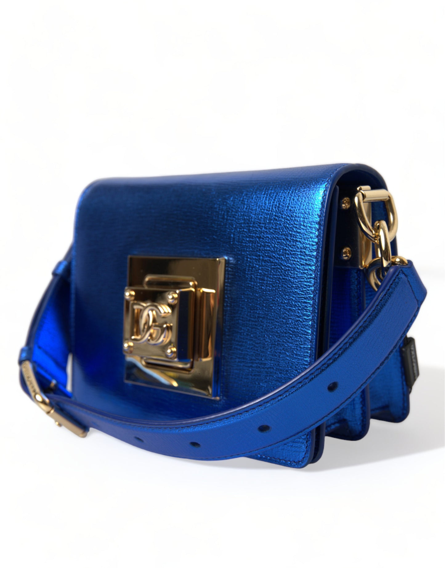 Elegant Blue Leather Shoulder Bag with Gold Accents