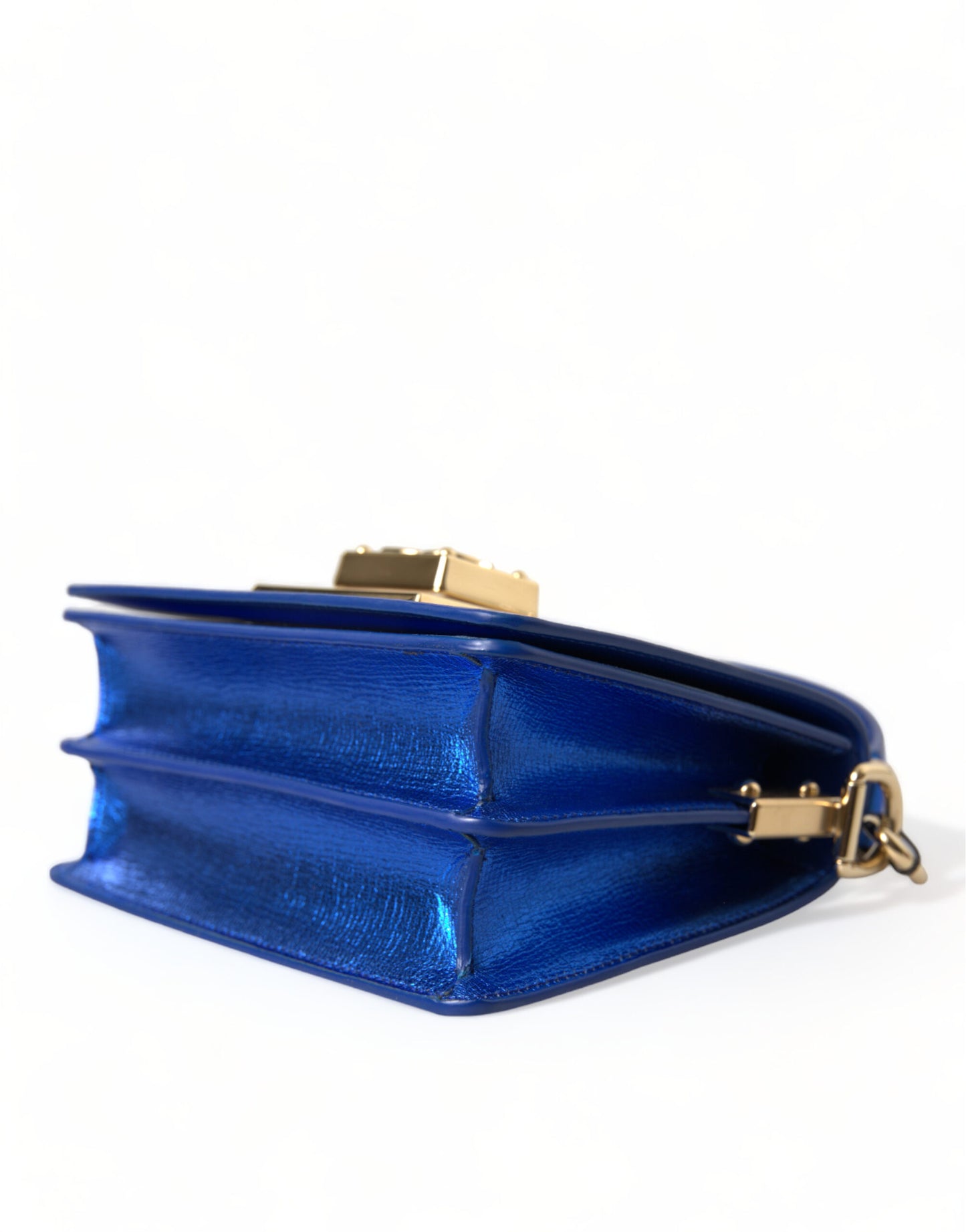 Elegant Blue Leather Shoulder Bag with Gold Accents