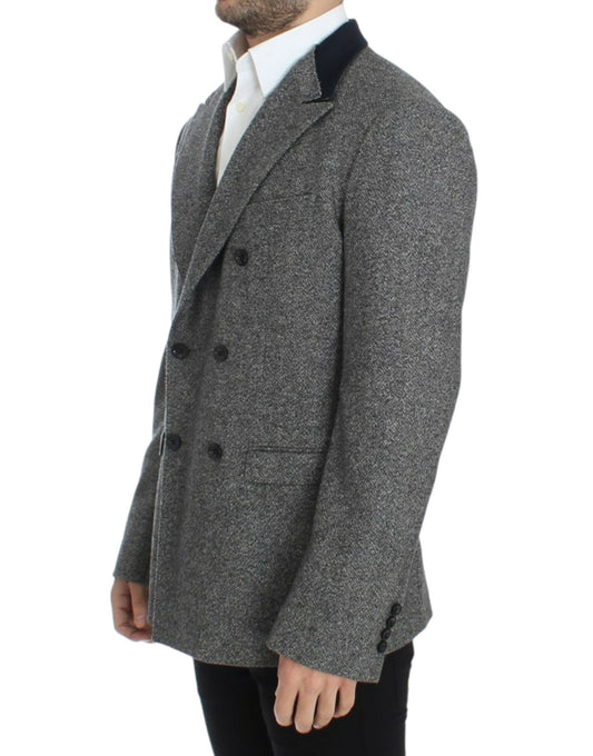 Elegant Gray Wool Slim Fit Blazer Jacket