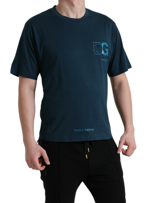 Elegant Blue Cotton Logo Tee