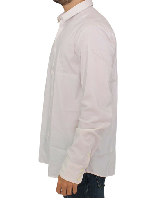 Elegant White Cotton Stretch Dress Shirt
