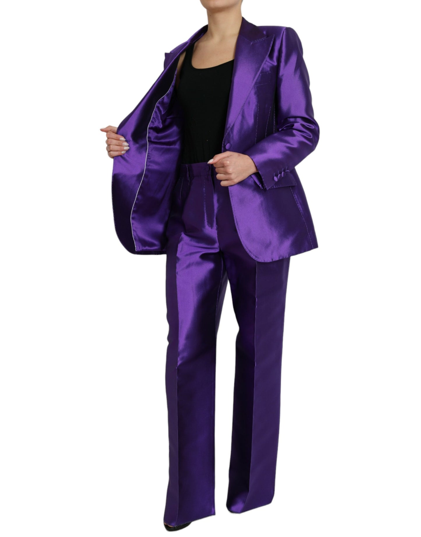 Elegant Purple Silk Single Breasted Suit