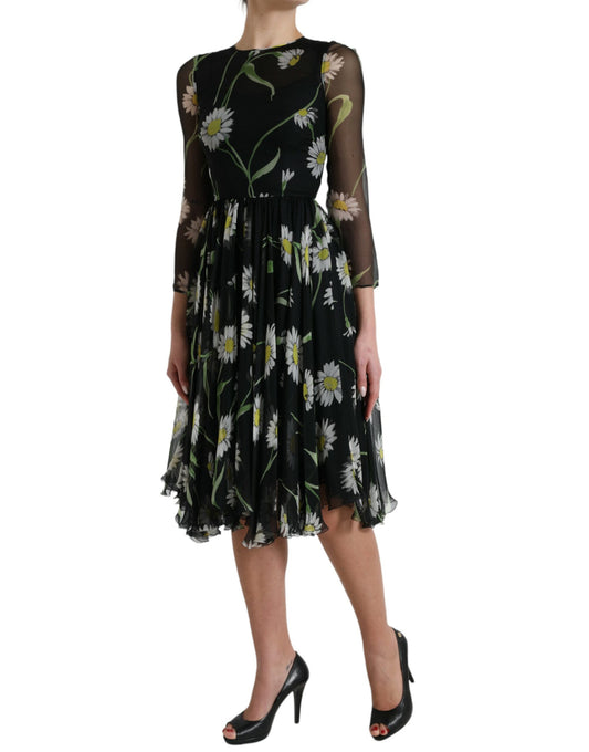 Elegant Floral Sheer A-Line Silk Dress