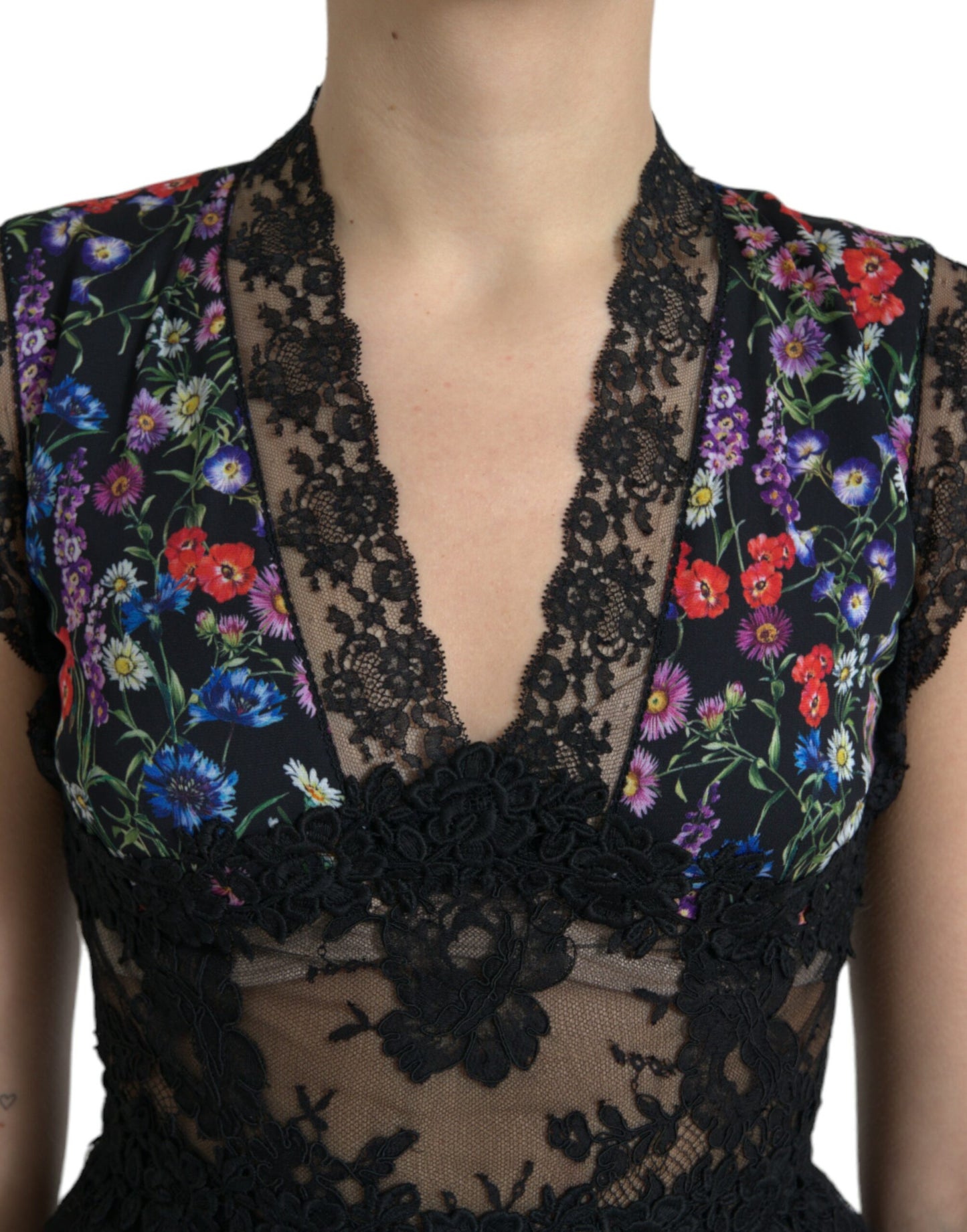 Floral Print Lace Trim Sheath Dress