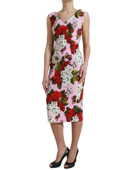 Elegant Floral Sheath Midi Dress in Pink
