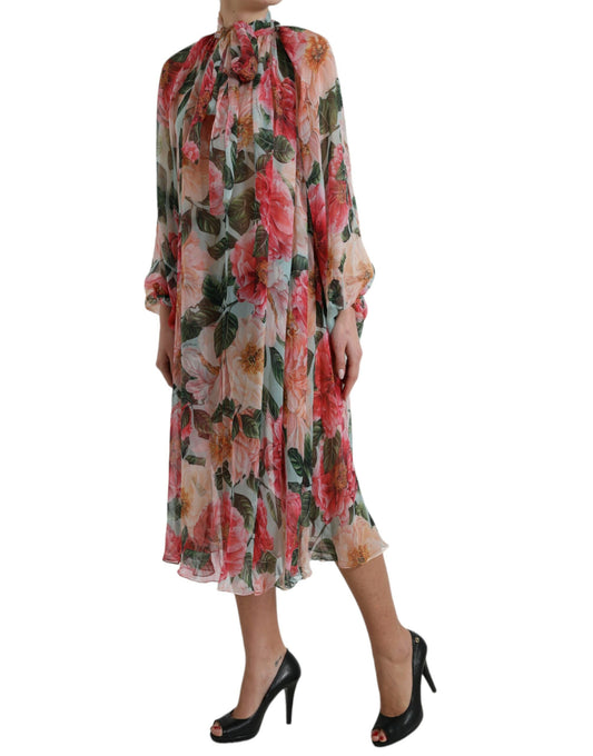 Elegant Floral Silk A-Line Dress