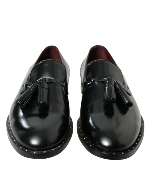 Elegant Tassel Leather Loafers - Black