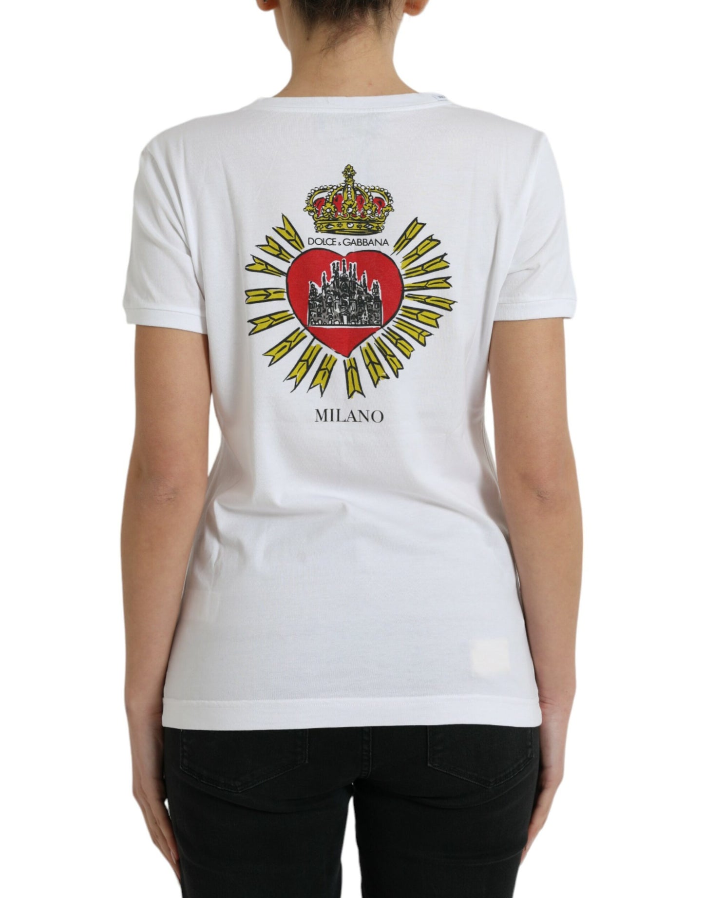 Chic White Cotton Heart Print Tee