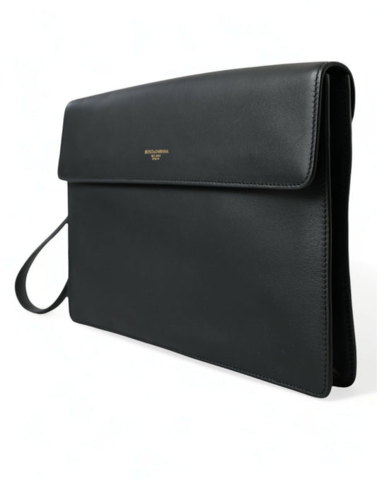 Elegant Black Calfskin Document Clutch