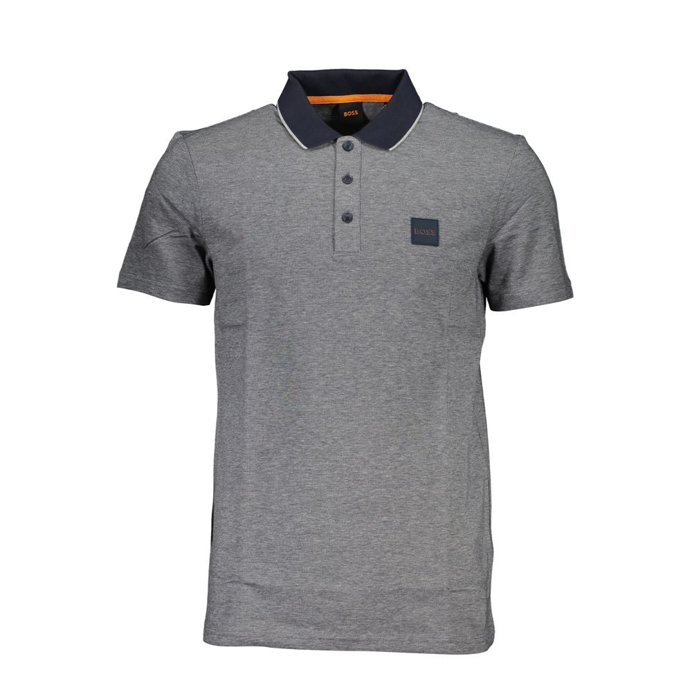 Blue Cotton Men Polo Shirt