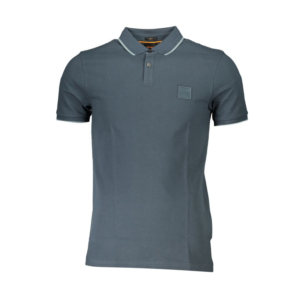 Blue Cotton Men Polo Shirt
