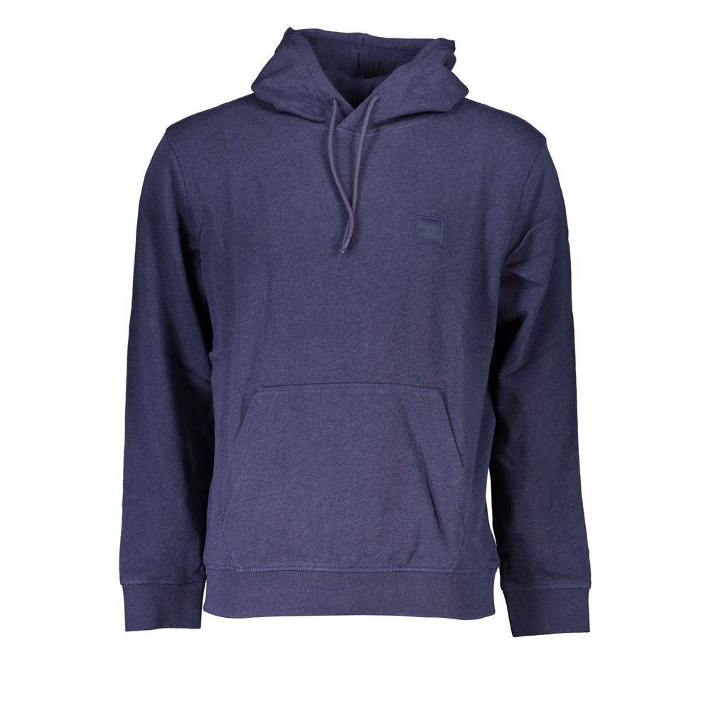 Blue Cotton Men Sweater with Hood