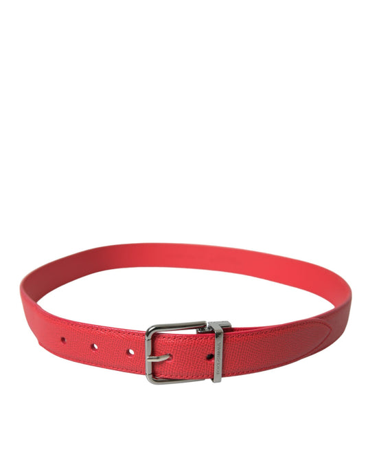 Elegant Red Leather Waist Belt with Logo Buckle