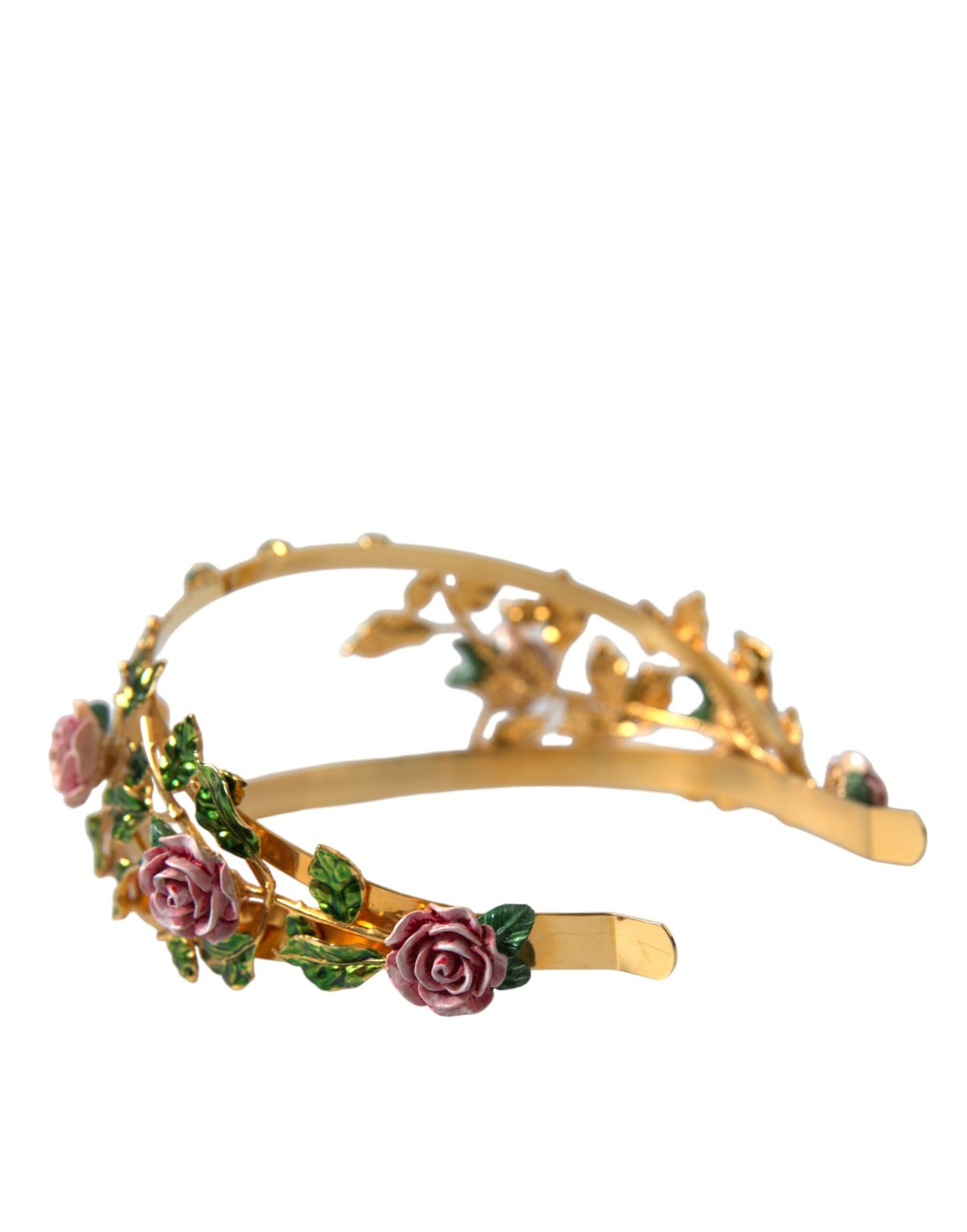 Elegant Gold-Tone Roses Crystal Diadem