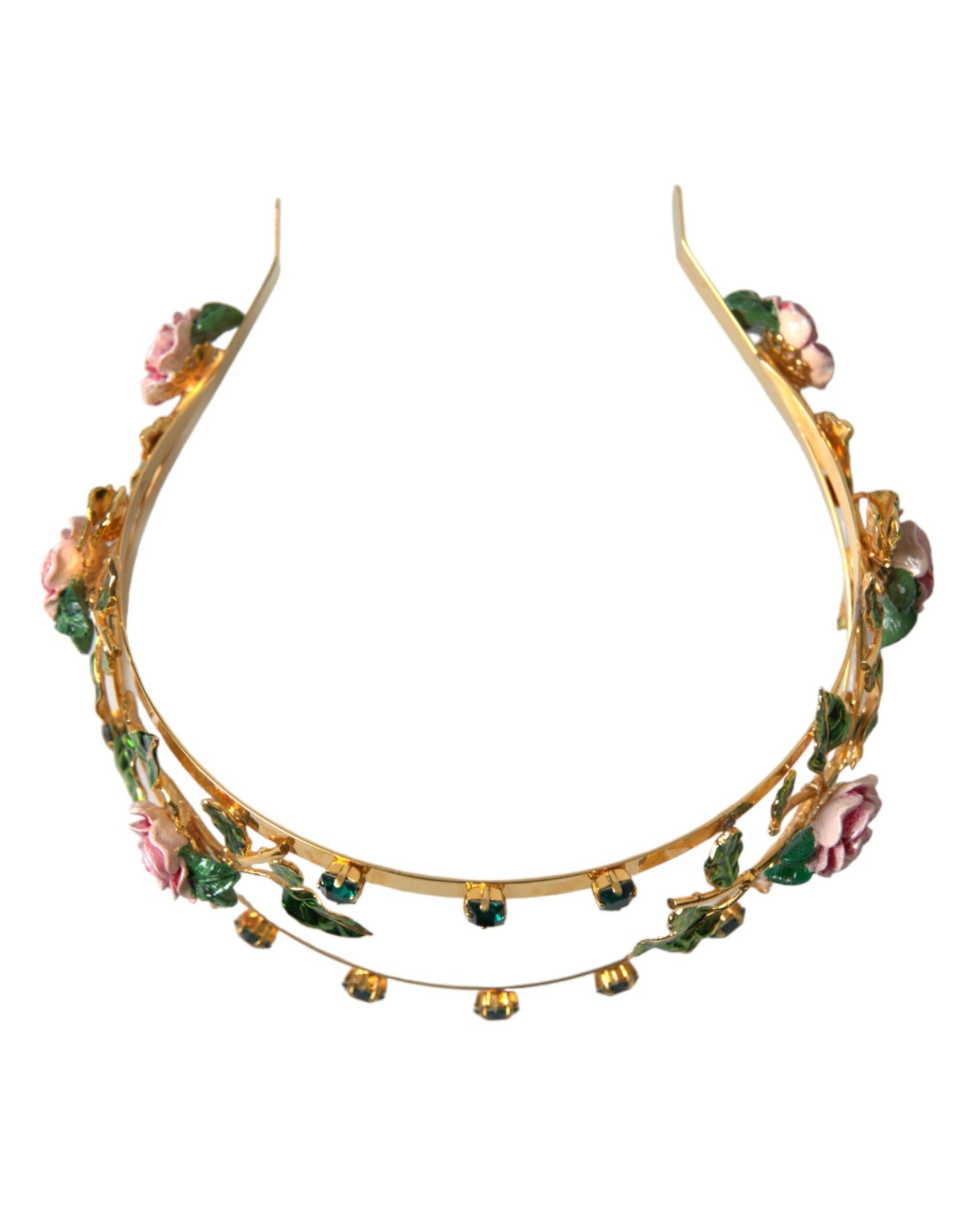 Elegant Gold-Tone Roses Crystal Diadem