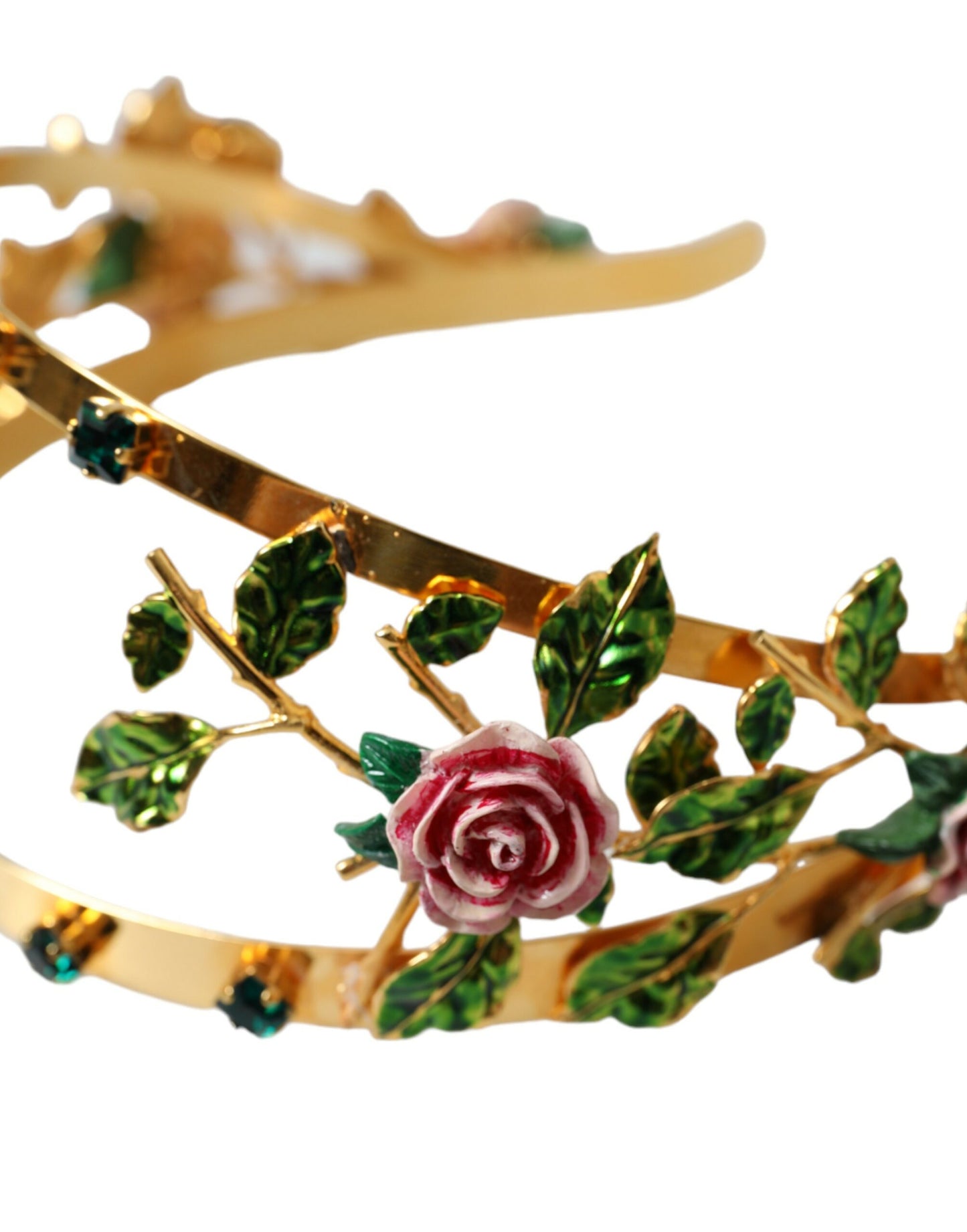 Elegant Gold-Tone Roses Crystal Diadem