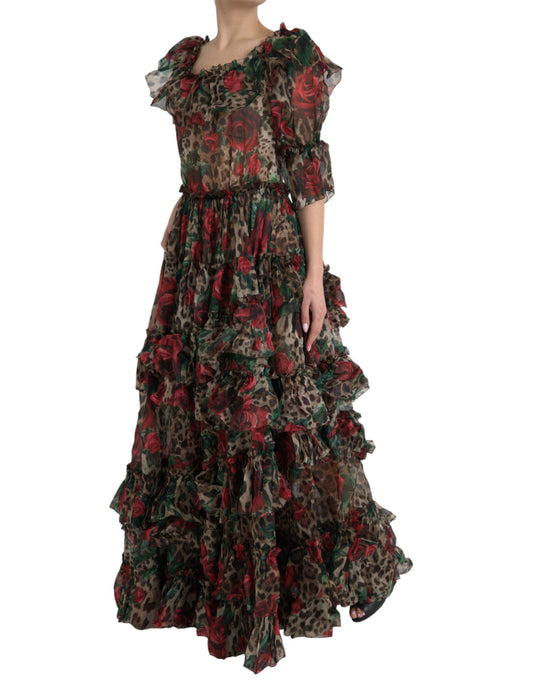 Ethereal Floral & Leopard Print Maxi Gown