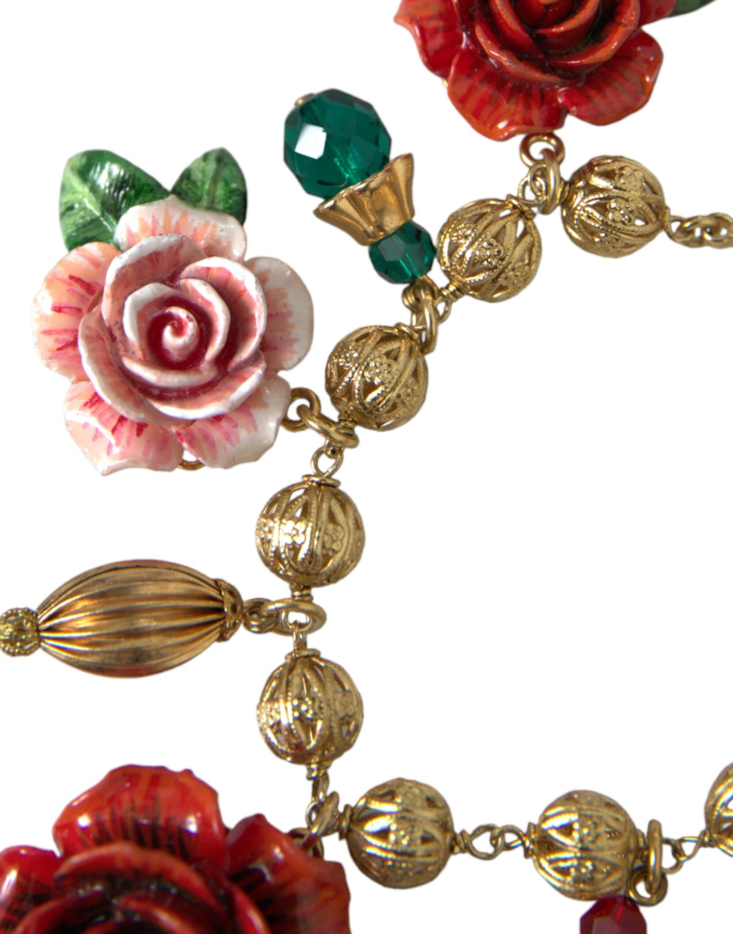 Gold Brass Multicolor Crystal Rose Ball Chain Bracelet