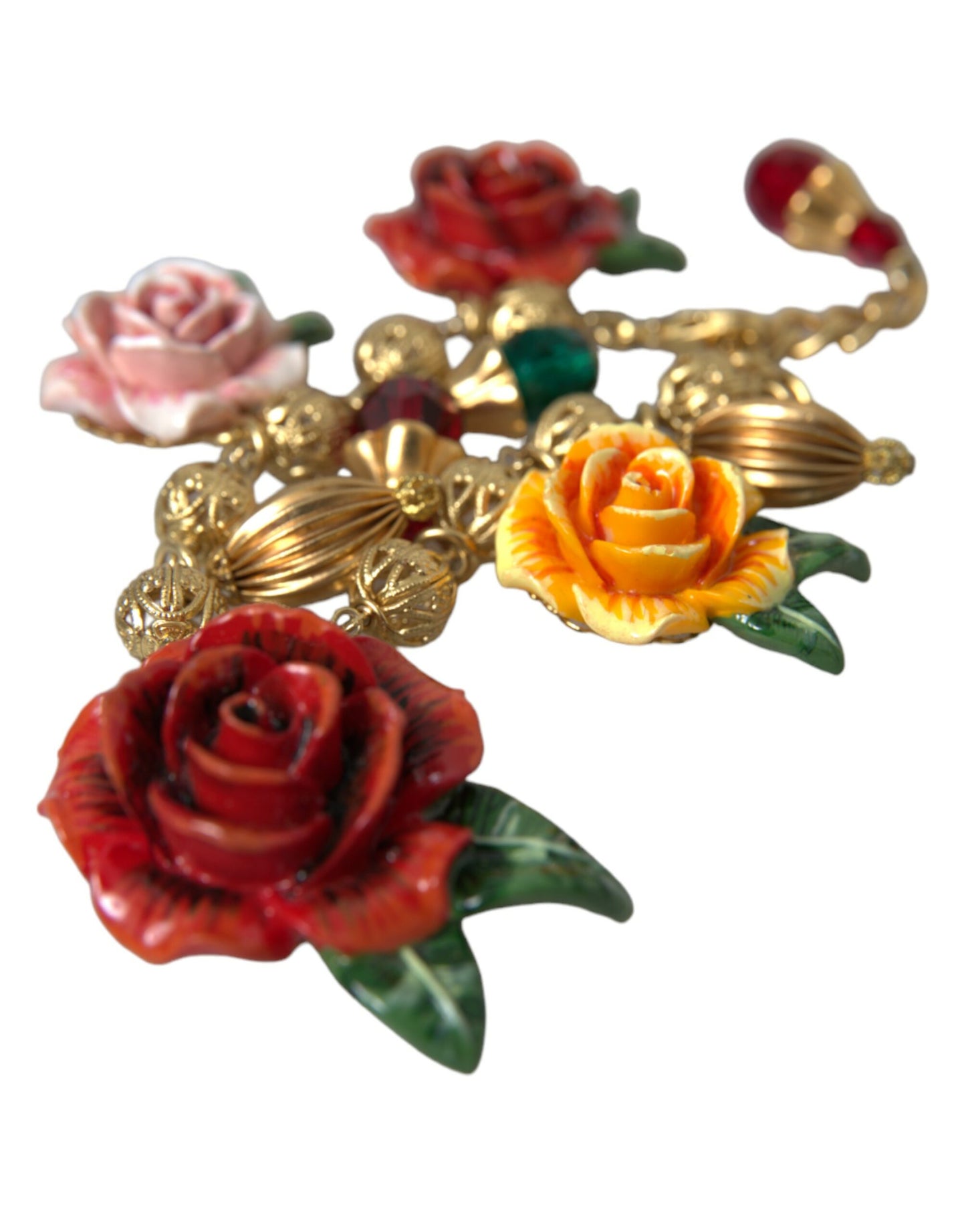 Gold Brass Multicolor Crystal Rose Ball Chain Bracelet