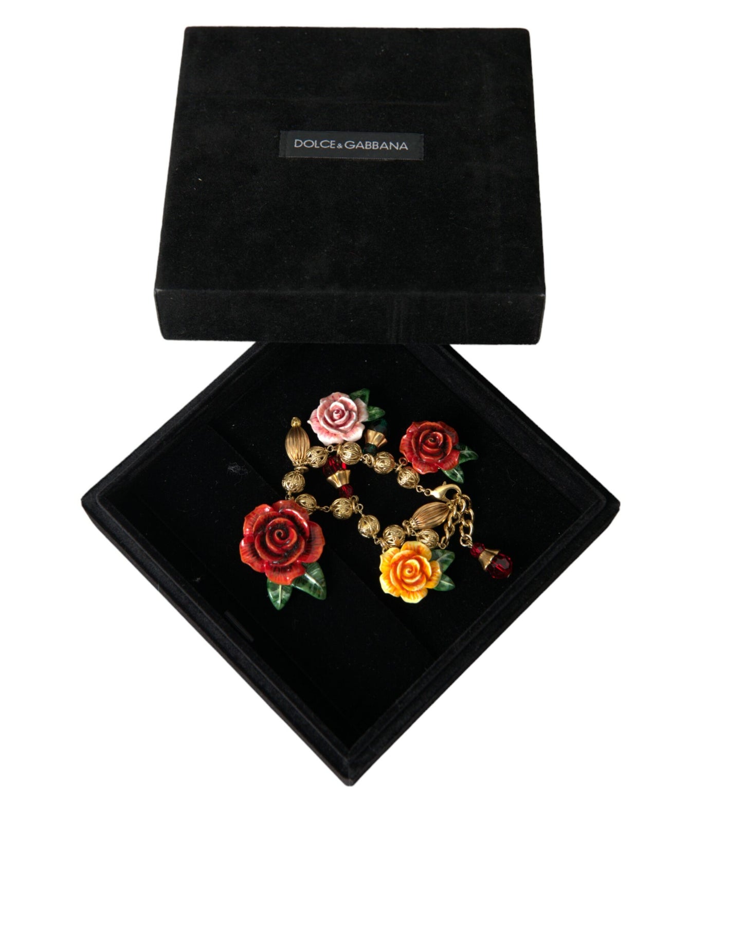 Gold Brass Multicolor Crystal Rose Ball Chain Bracelet