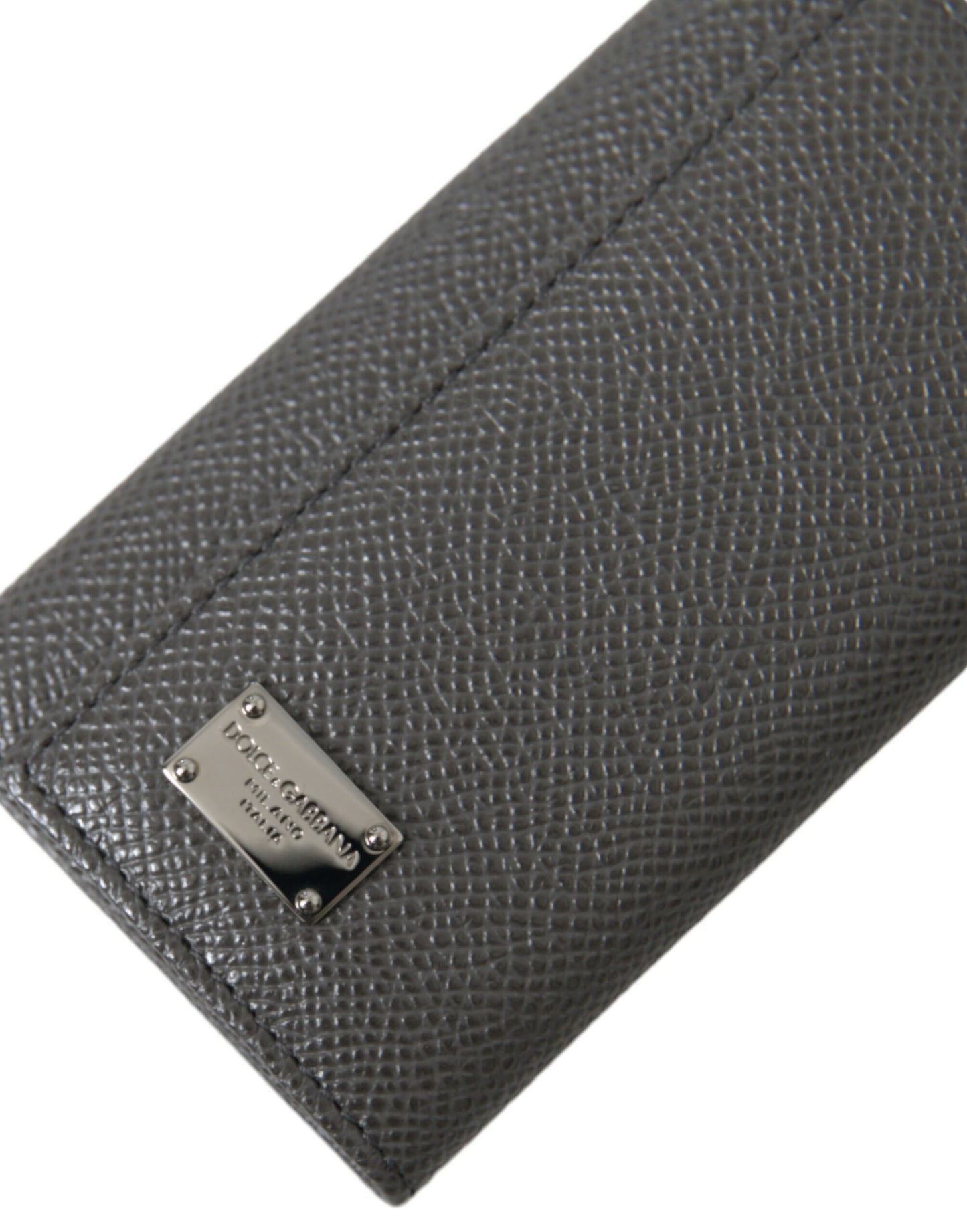Gray Leather Folding Key Holder Case Logo Plaque Keychain