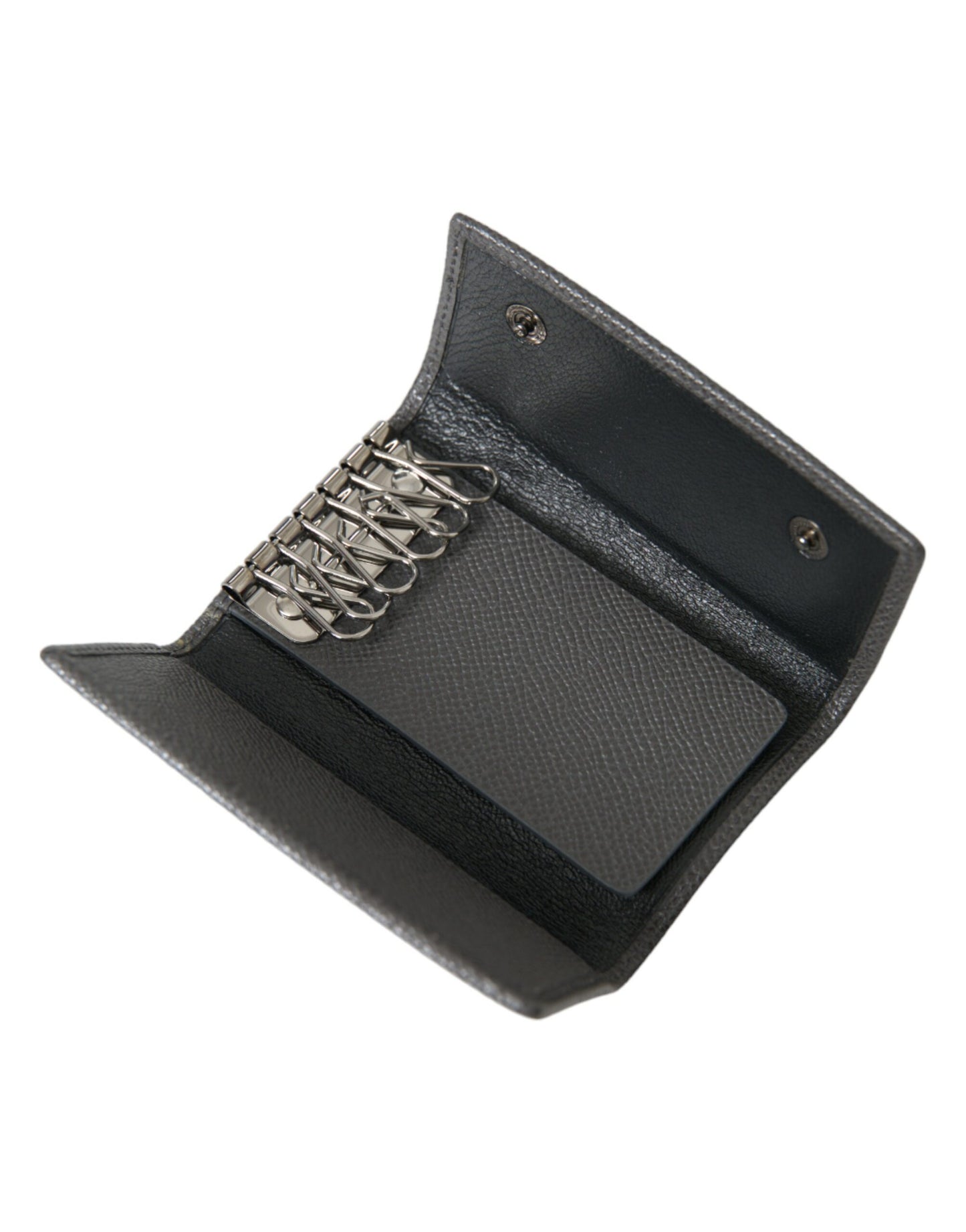 Gray Leather Folding Key Holder Case Logo Plaque Keychain