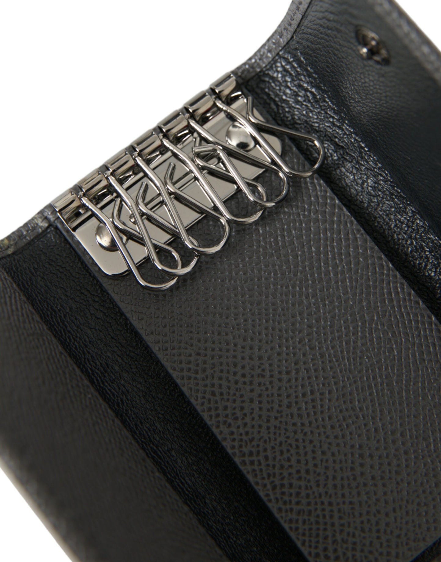 Gray Leather Folding Key Holder Case Logo Plaque Keychain