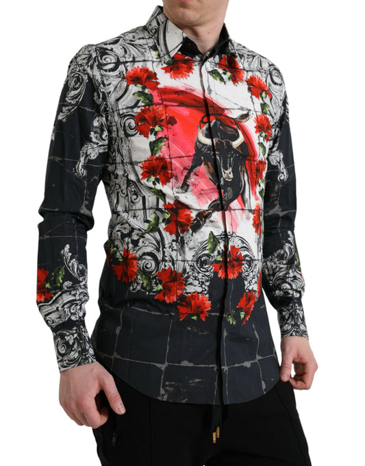 Slim Fit Floral Bull Cotton Dress Shirt
