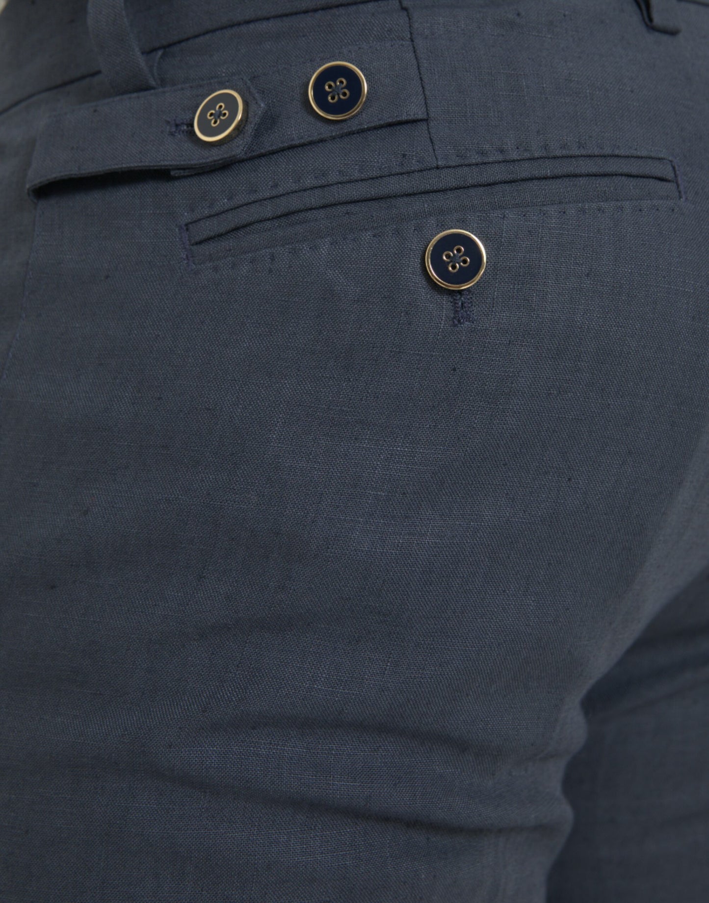 Navy Blue Linen Men Slim Dress Pants