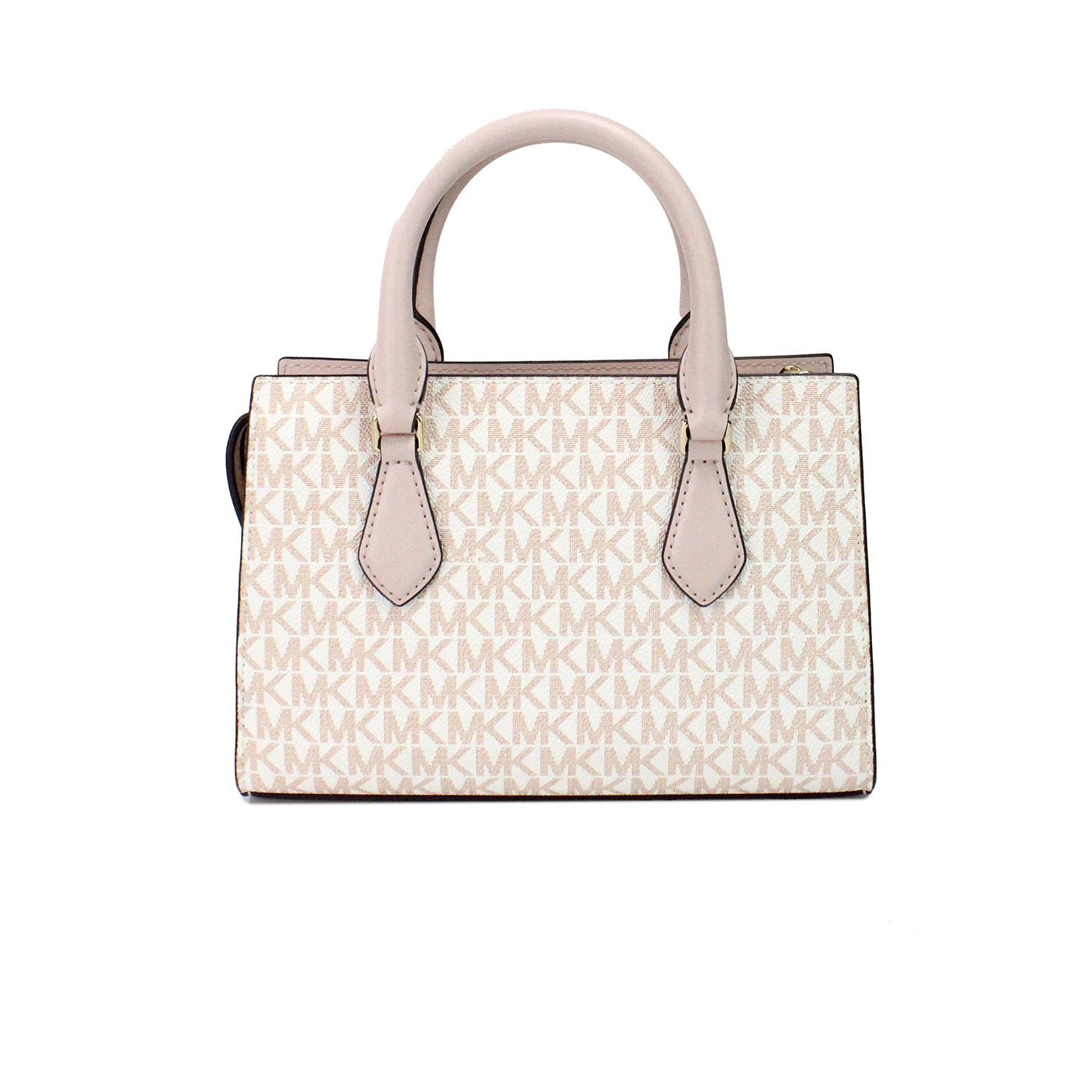 Sheila Small White Rose Gold PVC Center Zip Satchel Purse Bag