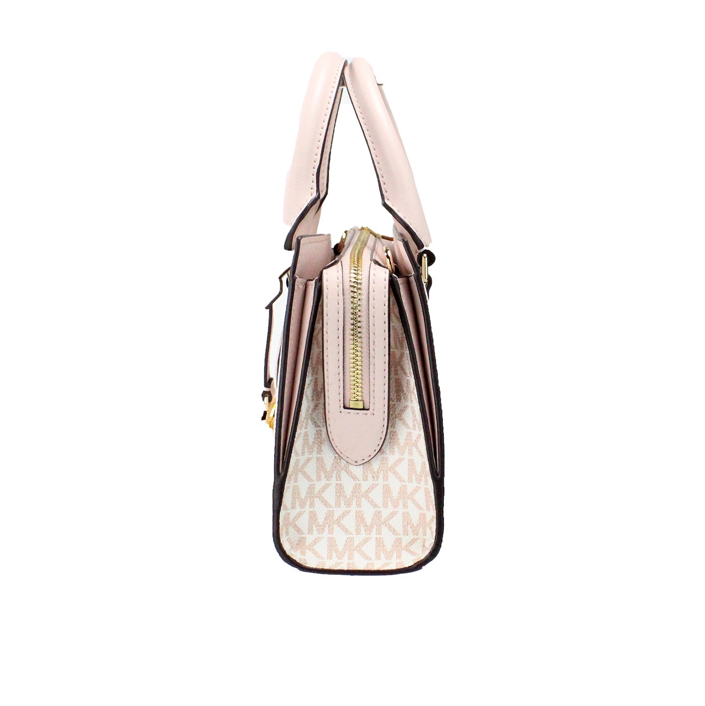Sheila Small White Rose Gold PVC Center Zip Satchel Purse Bag