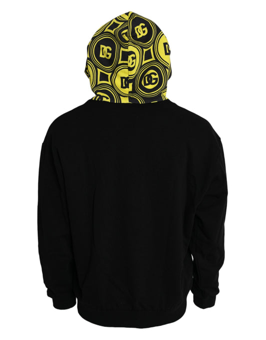 Black Logo Patch Cotton Hooded Sweatshirt Sweater