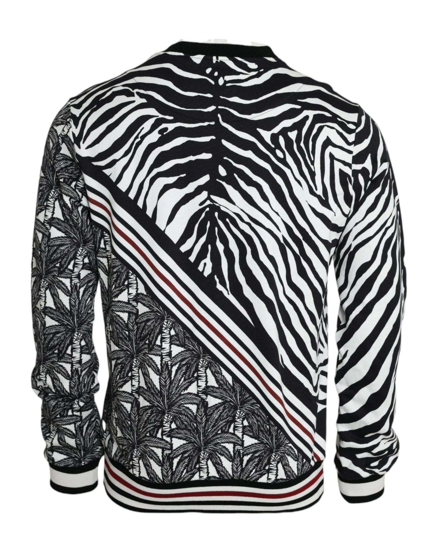 Black White Cotton Zebra Tree Crew Neck Sweater