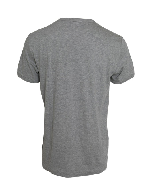 Gray Logo Embroidery Crew Neck T-shirt