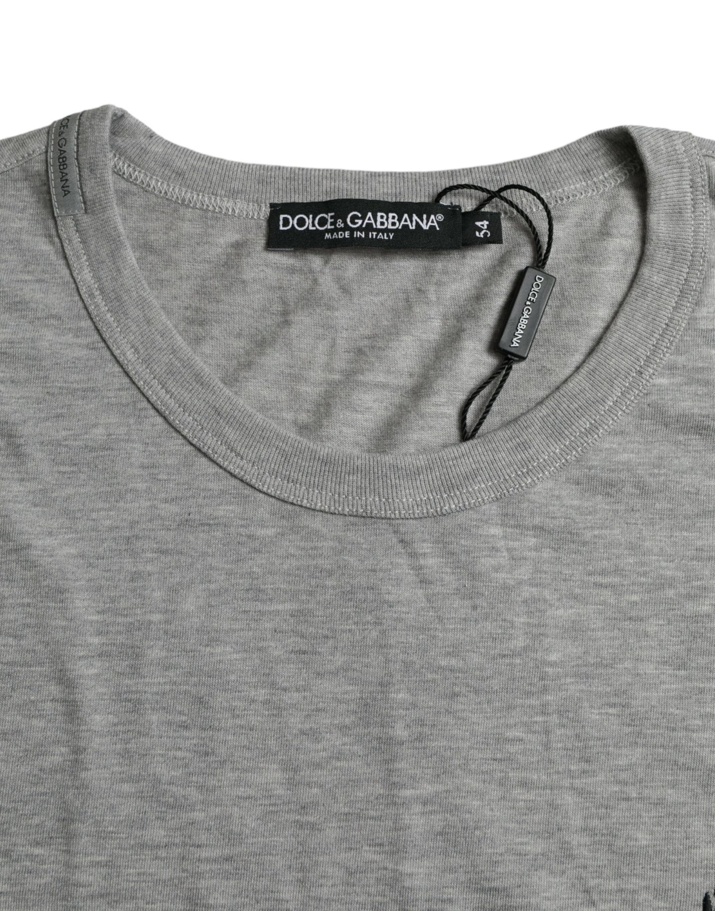 Gray Logo Embroidery Crew Neck T-shirt