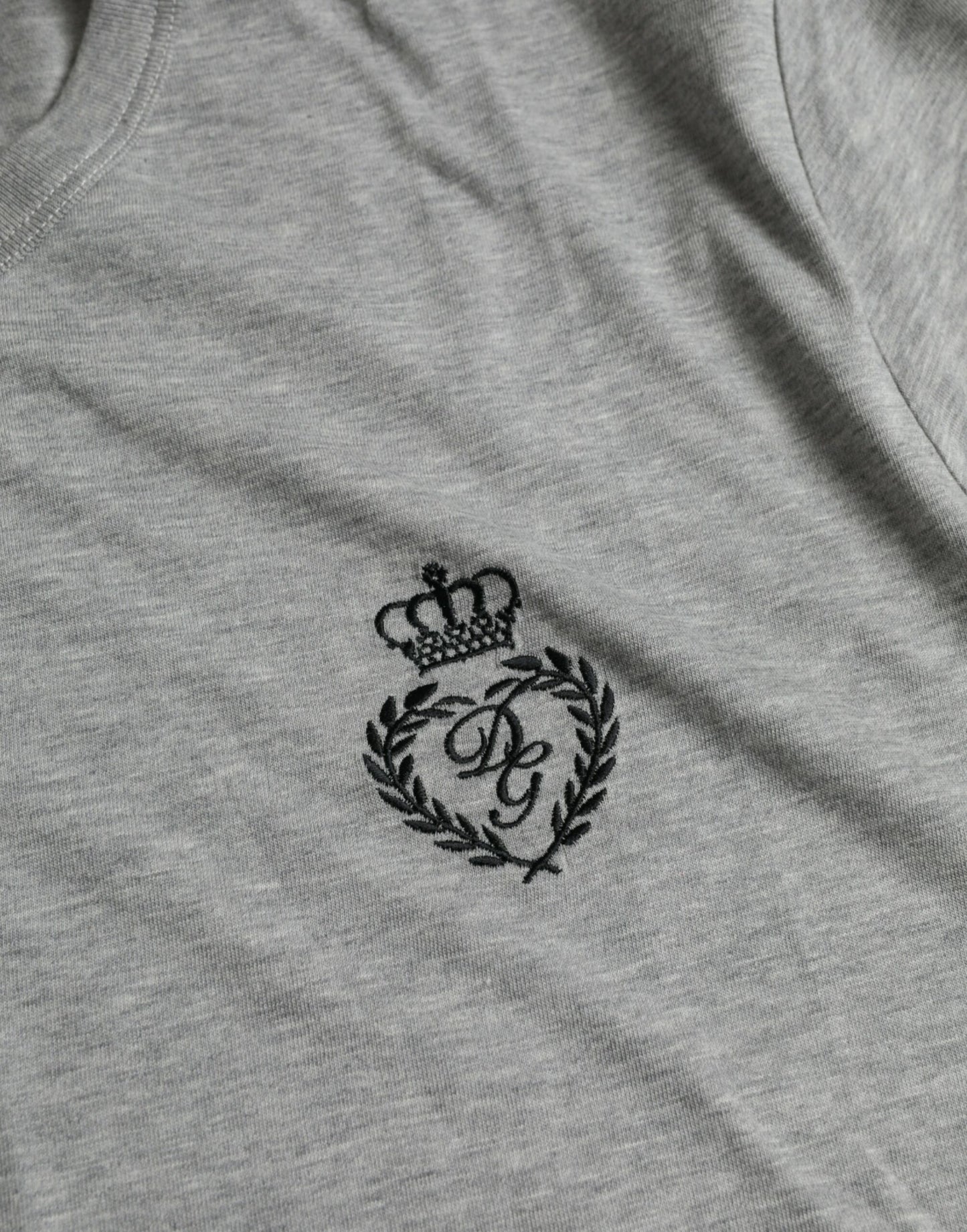 Gray Logo Embroidery Crew Neck T-shirt