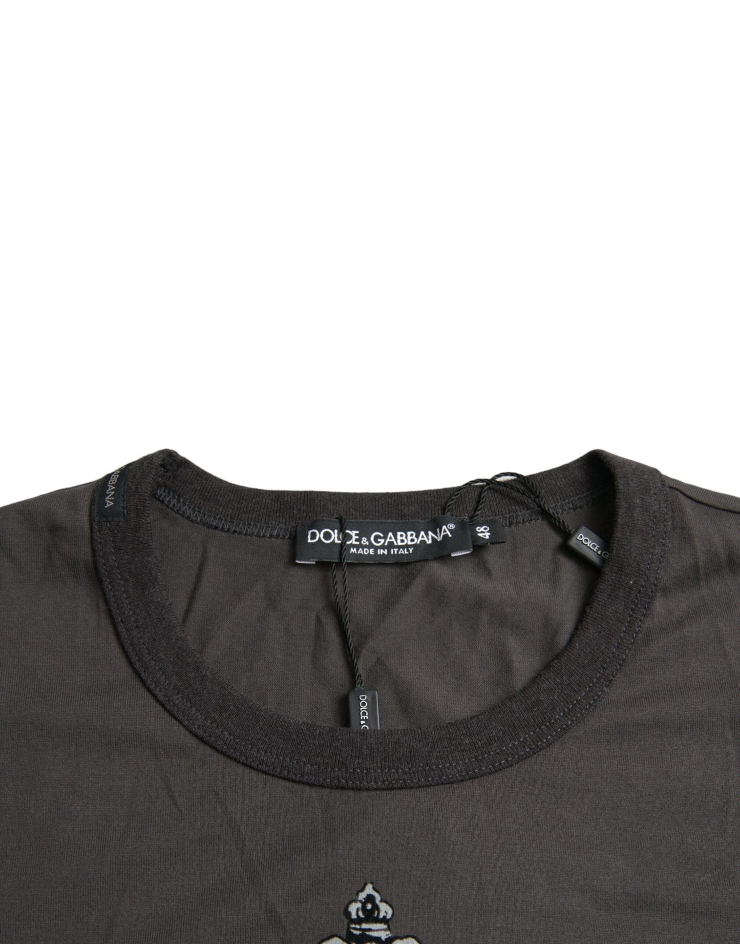 Gray Crown Floral Cotton Crew Neck T-shirt