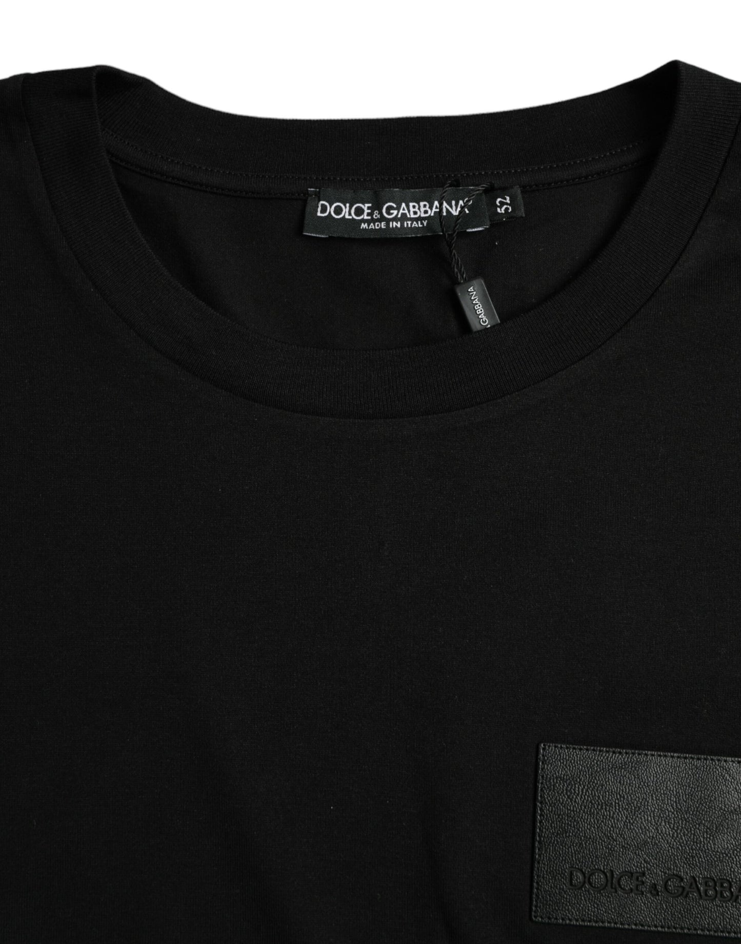 Black Logo Patch Cotton Crew Neck T-shirt