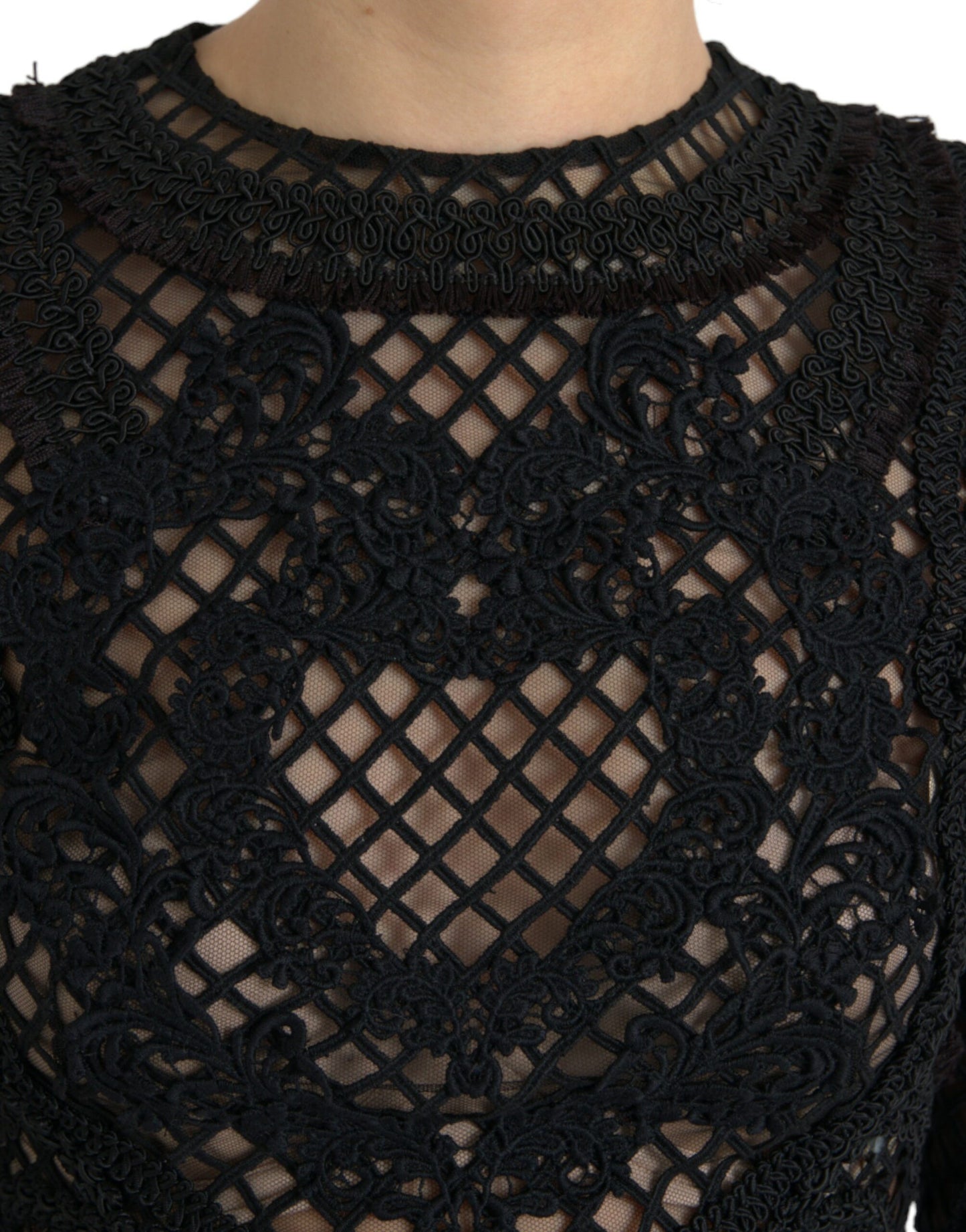 Black Sheer Long Sleeves Sheath Midi Dress