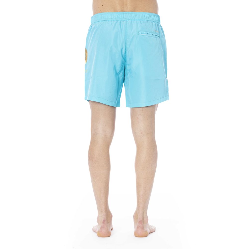Light Blue Polyester Men Swim Trunk