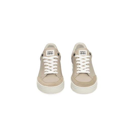 Beige Cowhide Women Platform Sneaker