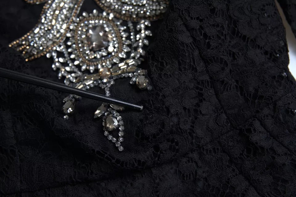 Black Nylon Lace Embellished Sheath Dress