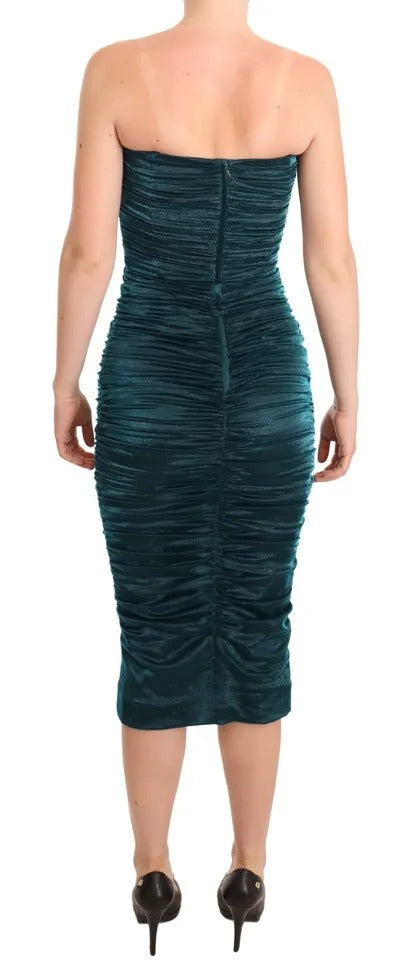 Dark Green Bustier Bodice Satin Draped Dress