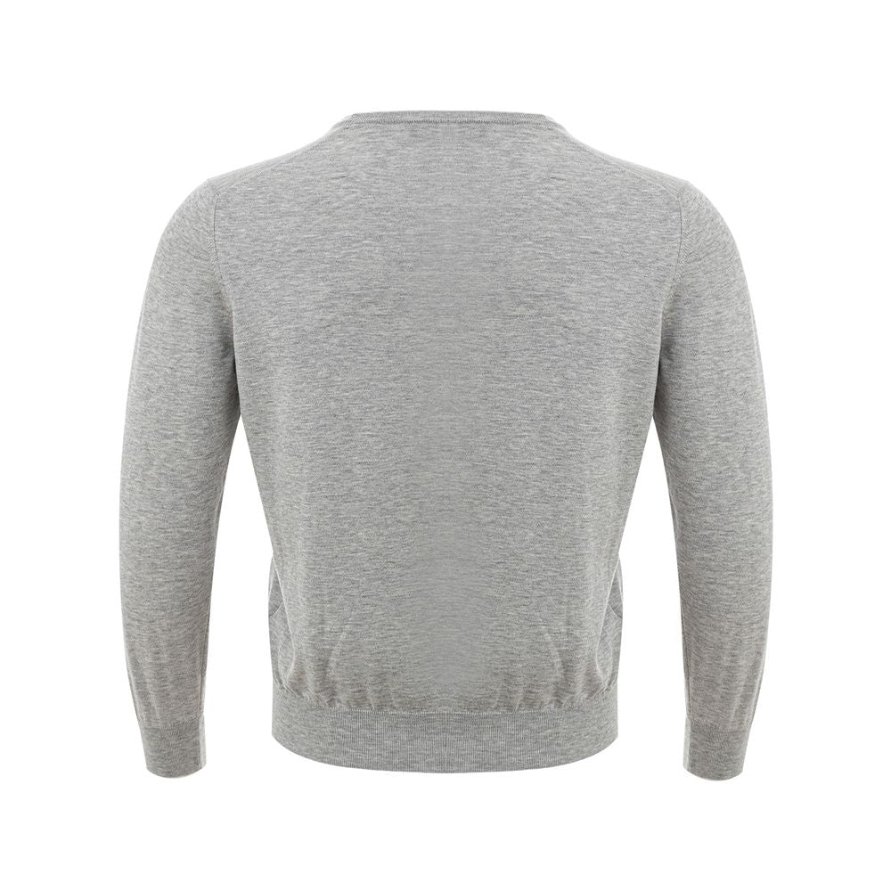 Elegant Gray Silk-Cotton Sweater