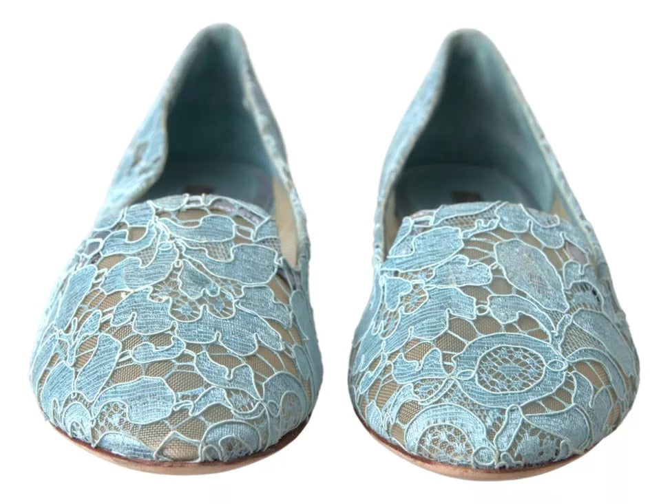 Light Blue Floral Lace Loafers Flats Shoes