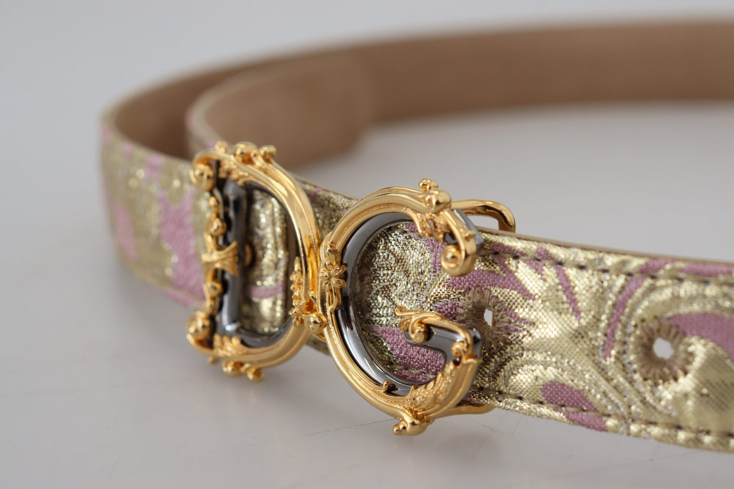 Pink Jaquard DG Logo Gold Metal Buckle Belt